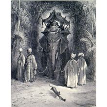 RAT AND THE ELEPHANT 1885 Gustave Doré - Jean de La Fontaine ANTIQUE ENGRAVING
