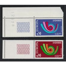 Andorra Fr. Post Horn Europa CEPT 2v Coin labels 1973 MNH SG#F245-F246