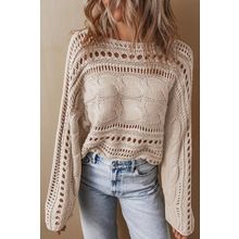 Smoke Gray Hollow-out Cable Knit Cropped Sweater