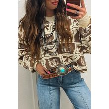 Brown Bows & Horseshoes Pattern Western Fashion Print Sweater