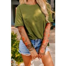 Fern Green Faux Two Piece Floral Long Sleeve Patchwork Tee