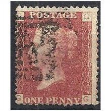 1858 SG43 1d Rd Plate 123 Good/Fine Used Check Letters "GG".