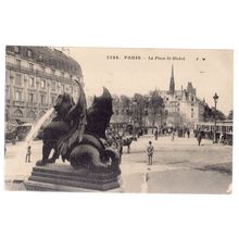 LA PLACE ST-MICHEL, PARIS, FRANCE used vintage postcard 1925 postmark