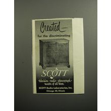 1951 Scott Television Radio Phonograph Ad - Created for the discriminating