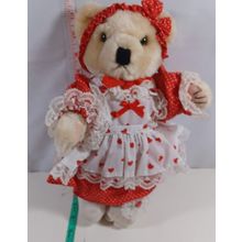 Teddy Bear Jointed Brown Plush Stuffed Animal 12 Inch dress red/white hearts