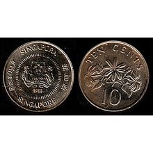 Singapore Ten Cents 1988 Used Coin 10c Plant Coat of Arms