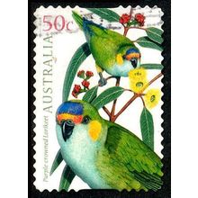 Australia 2005 Australian Birds 50c Used P&S Stamp #1 Purple Crowned Lorikeet .