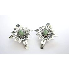 2 small silver green stone flower alligator hair clips for fine thin hair