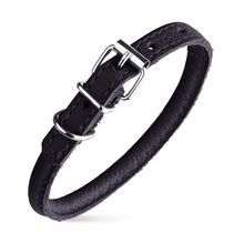 Dog Pet Round Leather Collar W1/4" - L8"-10", Black