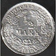 1918 A Germany 1 Half Mark Silver Coin