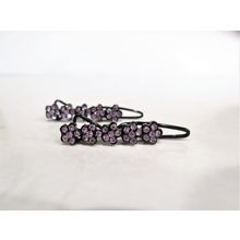 Two small tiny purple flower crystal hair pin clip barrettes fine hair