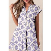 Sky Blue Printed Shirt Collar Half Button A-line Mini Dress