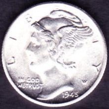 1945 S USA 10 Cents Silver Coin Mercury