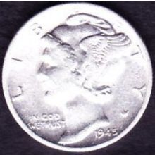 1945 D USA 10 Cents Silver Coin Mercury