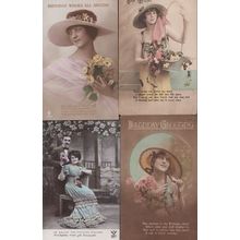 My Bouquet Of Flowers Vendor French Birthday Antique Greetings Postcard s