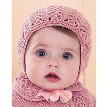 Baby Sweetness Knitting Pattern 0-7yr 8ply Lacy Bud Pink Cardigan/Bonnet + Blue