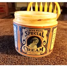 Old Vintage Universal Special Cream Label On Old Milk Glass Jar Circa 1910