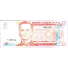 1997 Philippines Banknote 20 Piso Sig 14 Ramos Singson Black SN