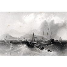 MACAO FROM THE SEA 1870 China Junks - Albert Henry Payne ANTIQUE ENGRAVING