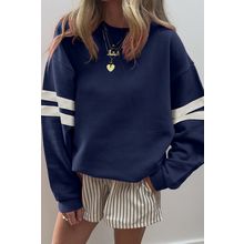 Navy Blue Varsity Striped Detail Drop Shoulder Oversized Sweatshirt