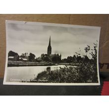 CATHEDRAL FROM THE RIVER, SALISBURY, WILTSHIRE postcard RP by R & A 1966 pm #