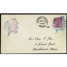 Indian Chief Fancy Cancel on Marblehead, MA Cover Extremely RARE - Stuart Katz