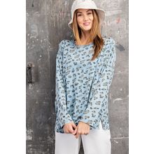 Women's Leopard Printed Garment Dye Loose Fit Knit Top