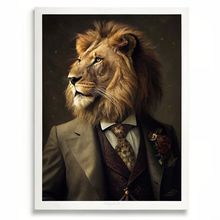 Lion In A Suit Wall Art Print Animal Framed Picture Lion Artwork Big Cat Gift Po