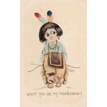 Will You Be My Minnehaha Red Indian Children Comic Old Postcard