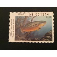 ICOLLECTZONE US North Dakota 1986 Trout and Salmon Fish Stamp VF NH
