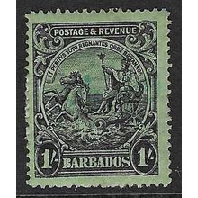 BARBADOS 1925 COLONY BADGE 1/- P14 MINT SG237 paper adhesive back and mark front