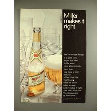 1969 Miller High Life Beer Ad - Makes it Right!