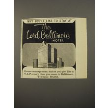 1954 Lord Baltimore Hotel Ad - Why you'll like to stay at the Lord Baltimore