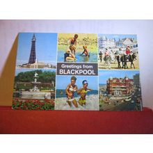 multiview, BLACKPOOL, LANCASHIRE. used postcard by Bamforth 1975 pm =