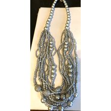 Multistrand Silver Grey Necklace #3519- 26" Adjustable