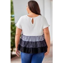 White Plaid Dot Ruffled Plus Size Babydoll Top