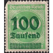 GERMANY, EMPIRE, number in circle, revalued, green 1923, 400M to 100000M, #1