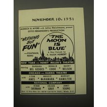 1951 The Moon is Blue Play Ad - Aldrich & Myers with Julius Fleischmann