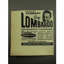 1957 Roseland Club Ad - Opening Tuesday Guy Lombardo and his Royal Canadians