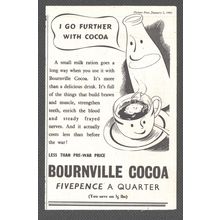 BOURNVILLE COCOA (milk ration) WWII WARTIME : Original Vintage 1943 Advert