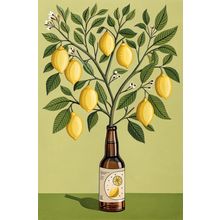 Lemon Tree and Beer Spanish Limon Wall Art Home Decor Illustrated Print Bold new