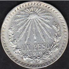 1919 Mexico 1 Peso Silver Coin