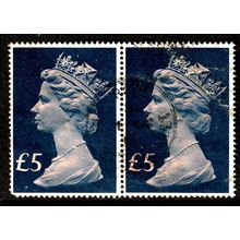 Great Britain 1977 Queen Elizabeth II 2 x £5 Used Stamps Enlarged Issue QE II UK