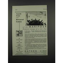 1931 Matson Line Ad - Mariposa Premiere Voyage