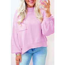 Pink Raw Edge Ribbed Detail Drop Shoulder Sweater