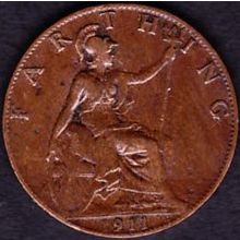 1911 Great Britain 1 Farthing Coin