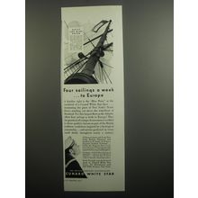 1937 Cunard White Star Cruise Ad - Four sailings a week to Europe