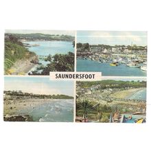multiview, SAUNDERSFOOT, PEMBROKESHIR, WALES ..used vintage postcard 1970 pm =
