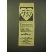 1966 British Heart Foundation Appeal Ad - Coronary can kill in the prime of life