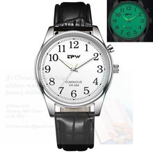 White Electro-Luminescent (Indiglo) Light Up Face Black Leather Strap Watch